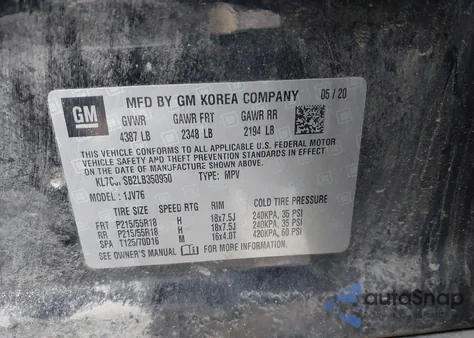 2020 Chevrolet Trax Awd Lt from USA, damaged, VIN KL7CJPSB2LB350950